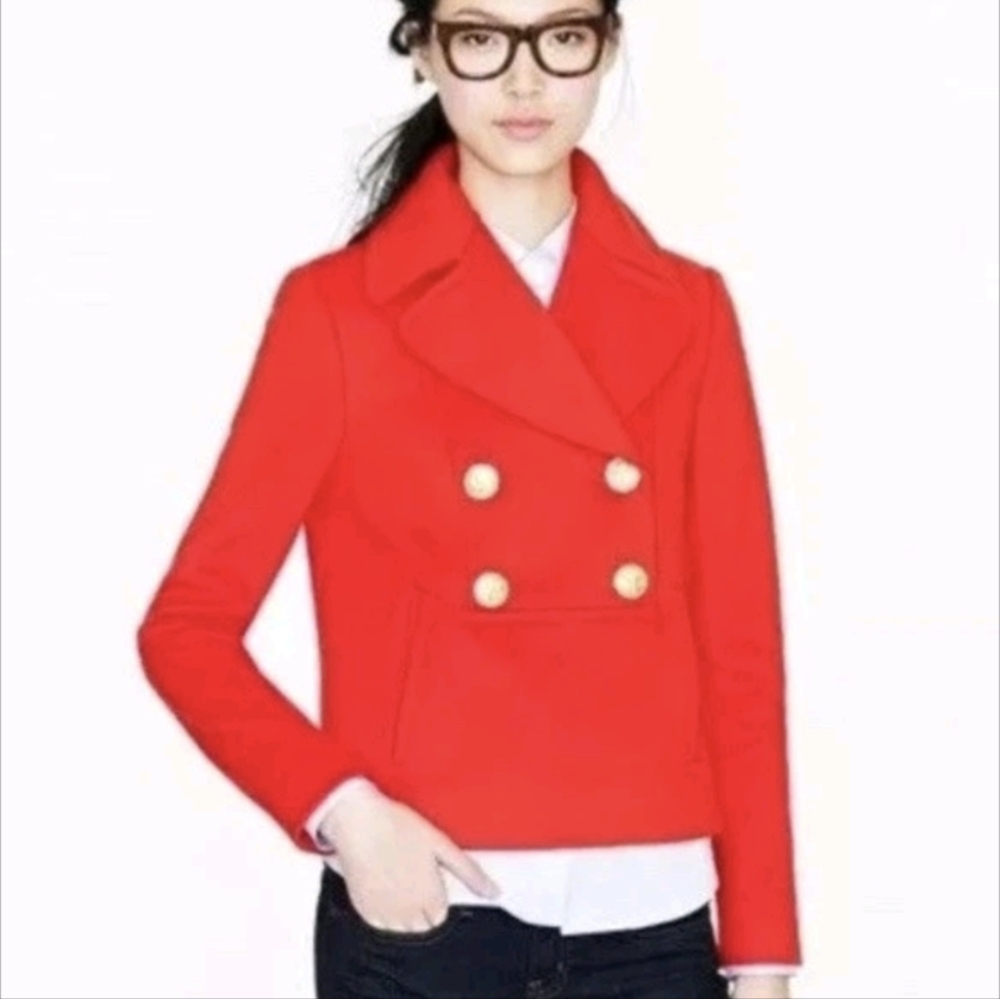J.Crew Womens Red Orange Peacoat 100% Wool Nello Gori Jacket Sz 6 $350 Pullover
